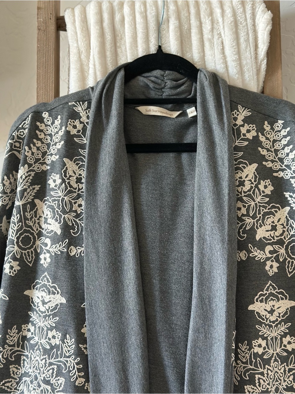 Soft Surroundings charcoal gray open-front knit kimono duster size L - Picture 3 of 8